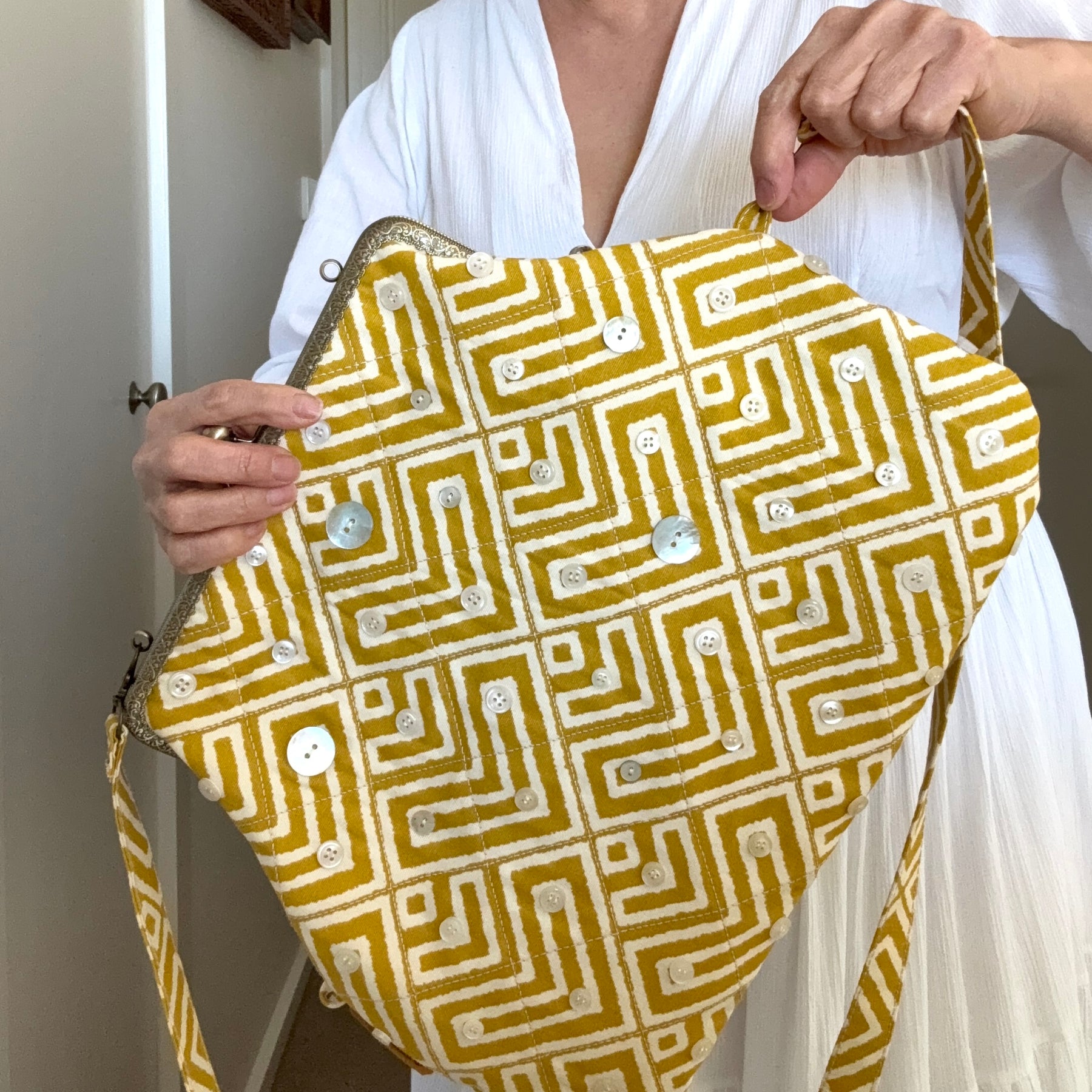 Metal frame oversized purse