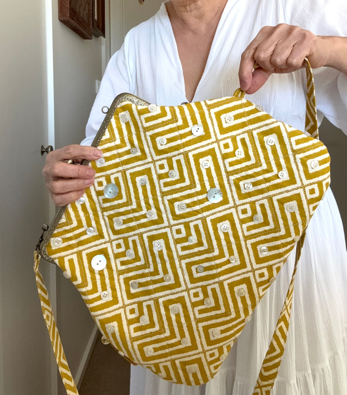 Metal frame oversized purse