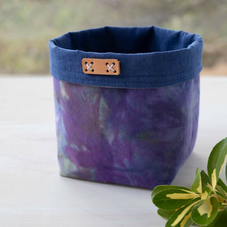 Ice Dyed Fabric Basket, Storage Bin, Purple