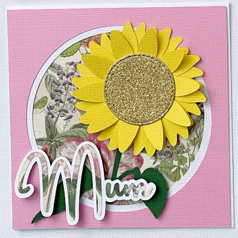 Floral birthday card, Mum, Mother's day card. Sunflower, daisy.