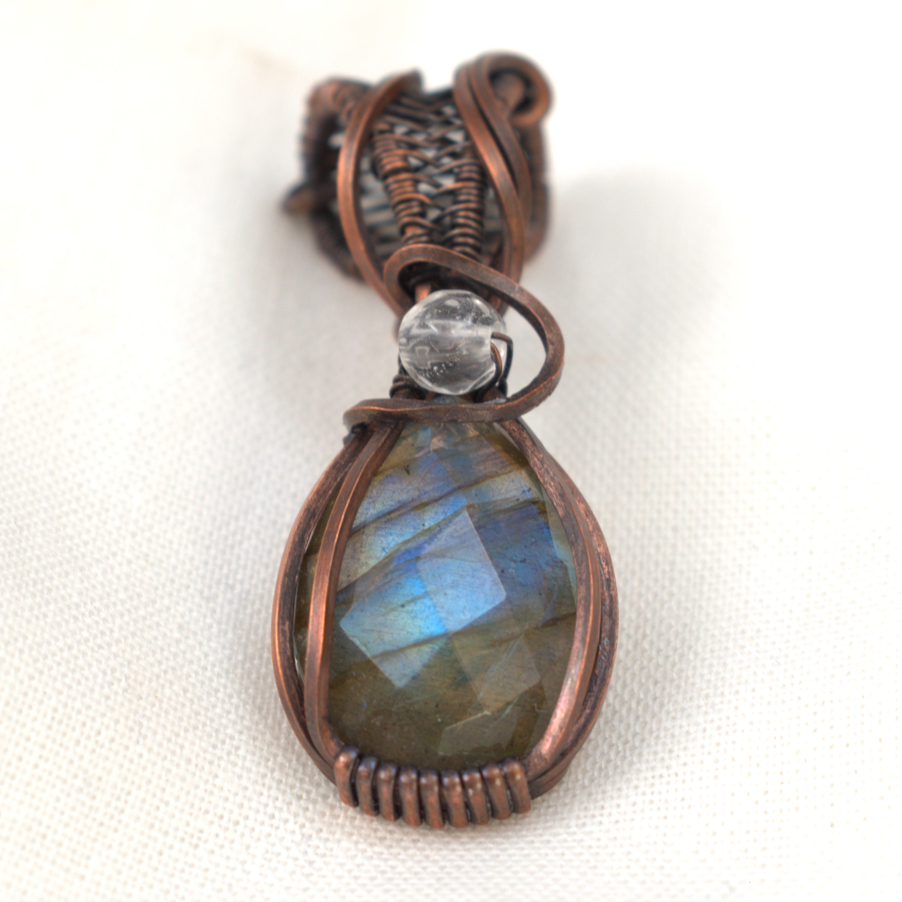 Velvet Tides – Labradorite & Clear Quartz Copper Pendant.