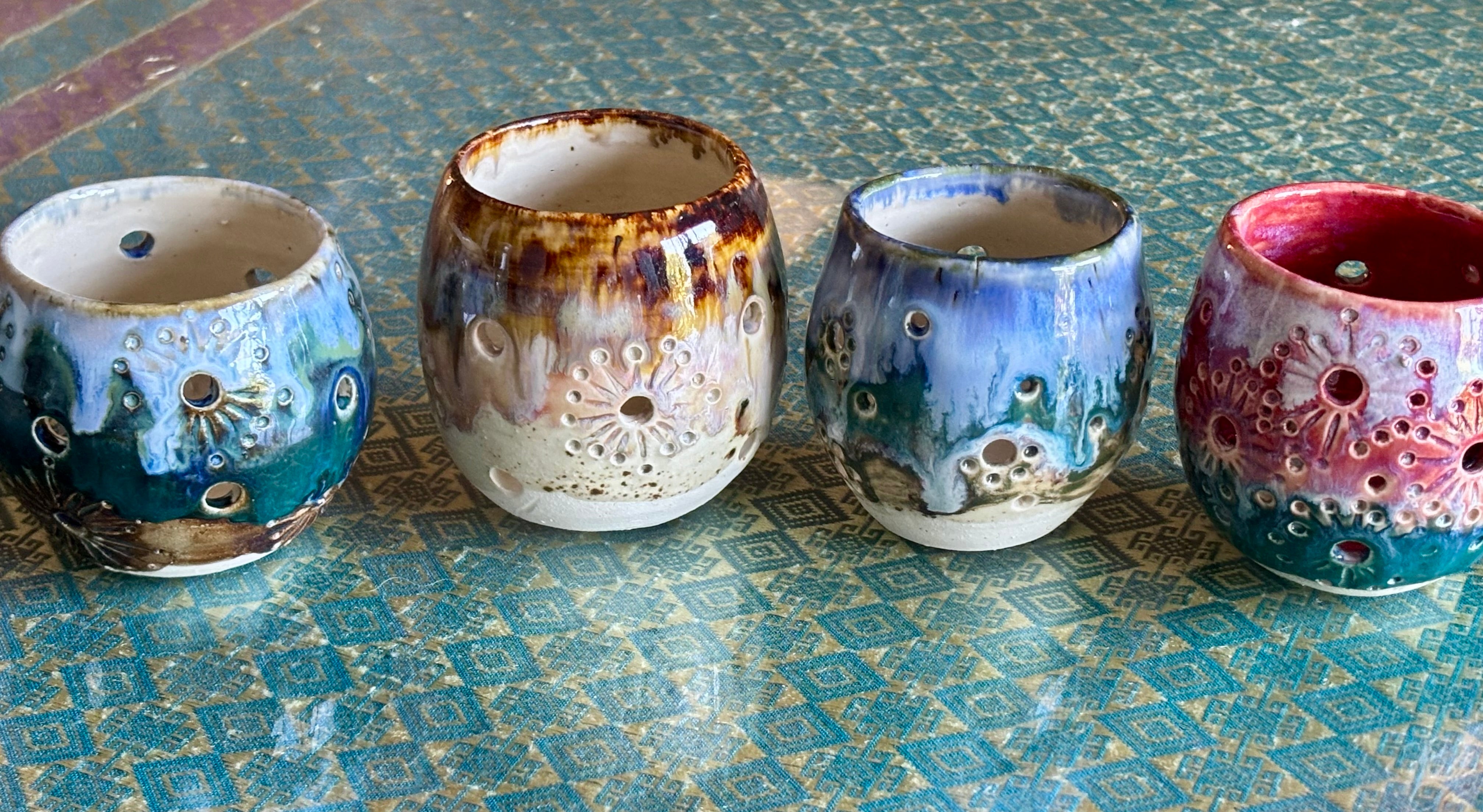 Handmade pottery tea light holders