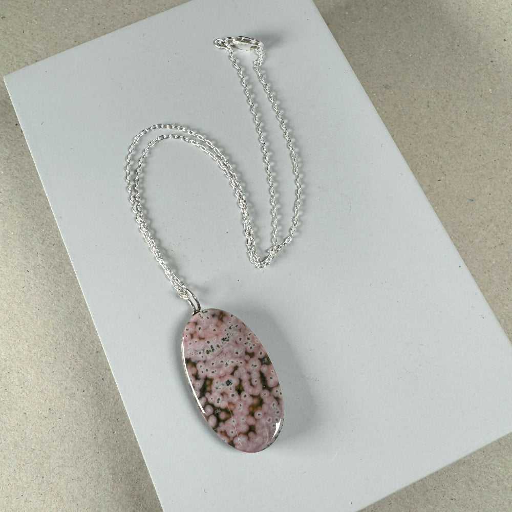 Ocean jasper necklace pink side flat