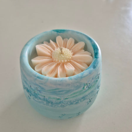 Aqua soy wax concrete tub candle with sandalwood fragrance