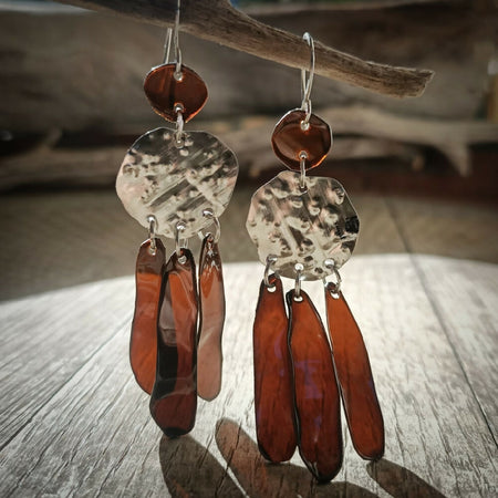 Trash to Treasure Upcycled Mix Earrings - Dangles - silver brown