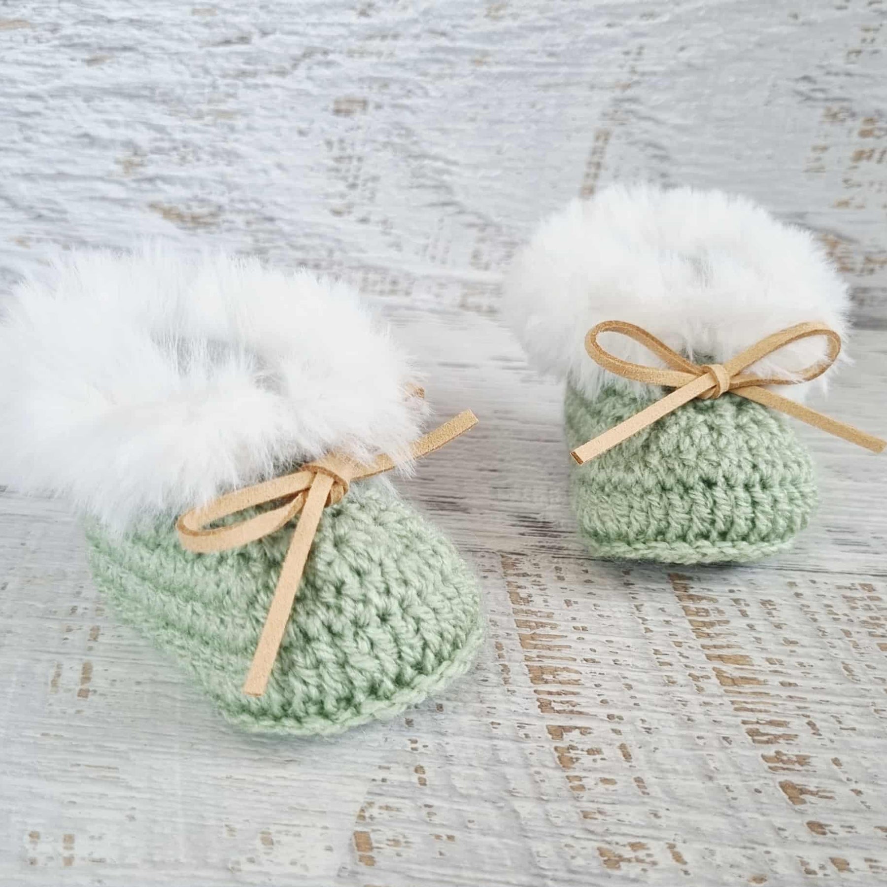 Baby Booties | Fluffy | Sage Green | Newborn | Crochet | Knit | Shoes | Socks