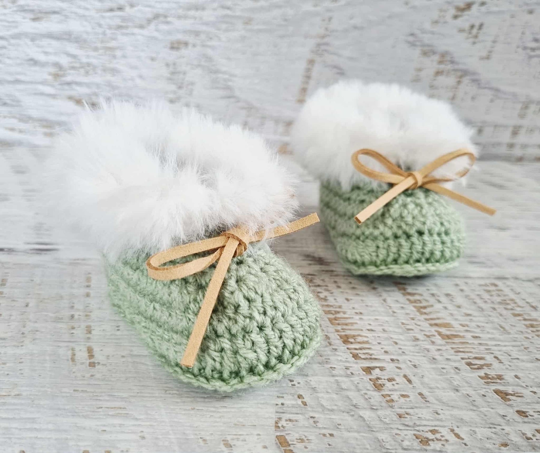 Baby Booties | Fluffy | Sage Green | Newborn | Crochet | Knit | Shoes | Socks