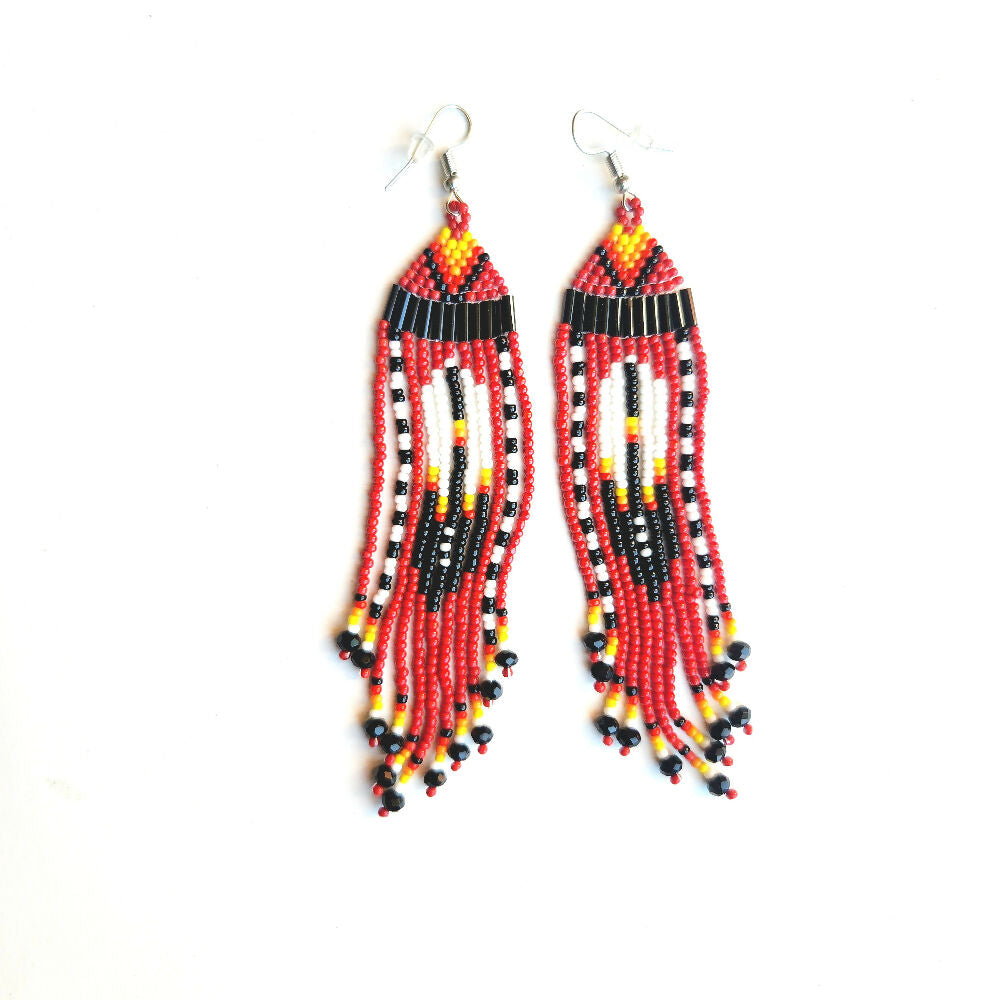 Beaded earrings fire motif_Akos Creative Australia