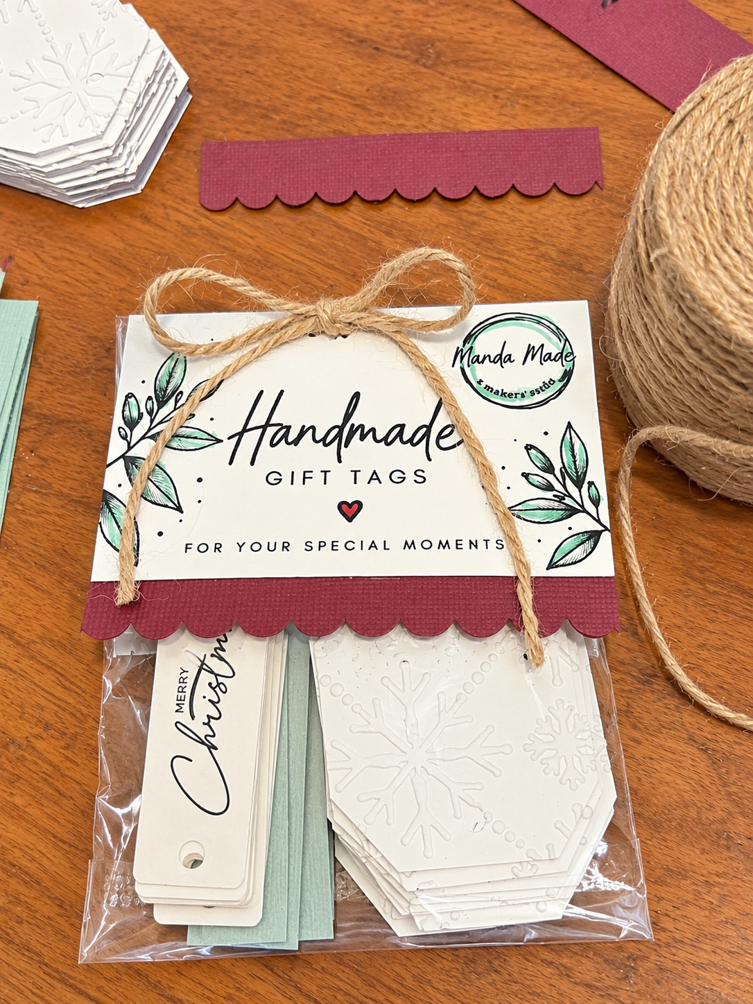 Handmade Christmas Tags - pale blue, sage, pink