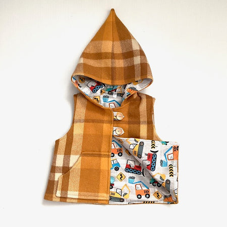 Trucks and Diggers Upcycled Blanket Vest with Cosy Hood