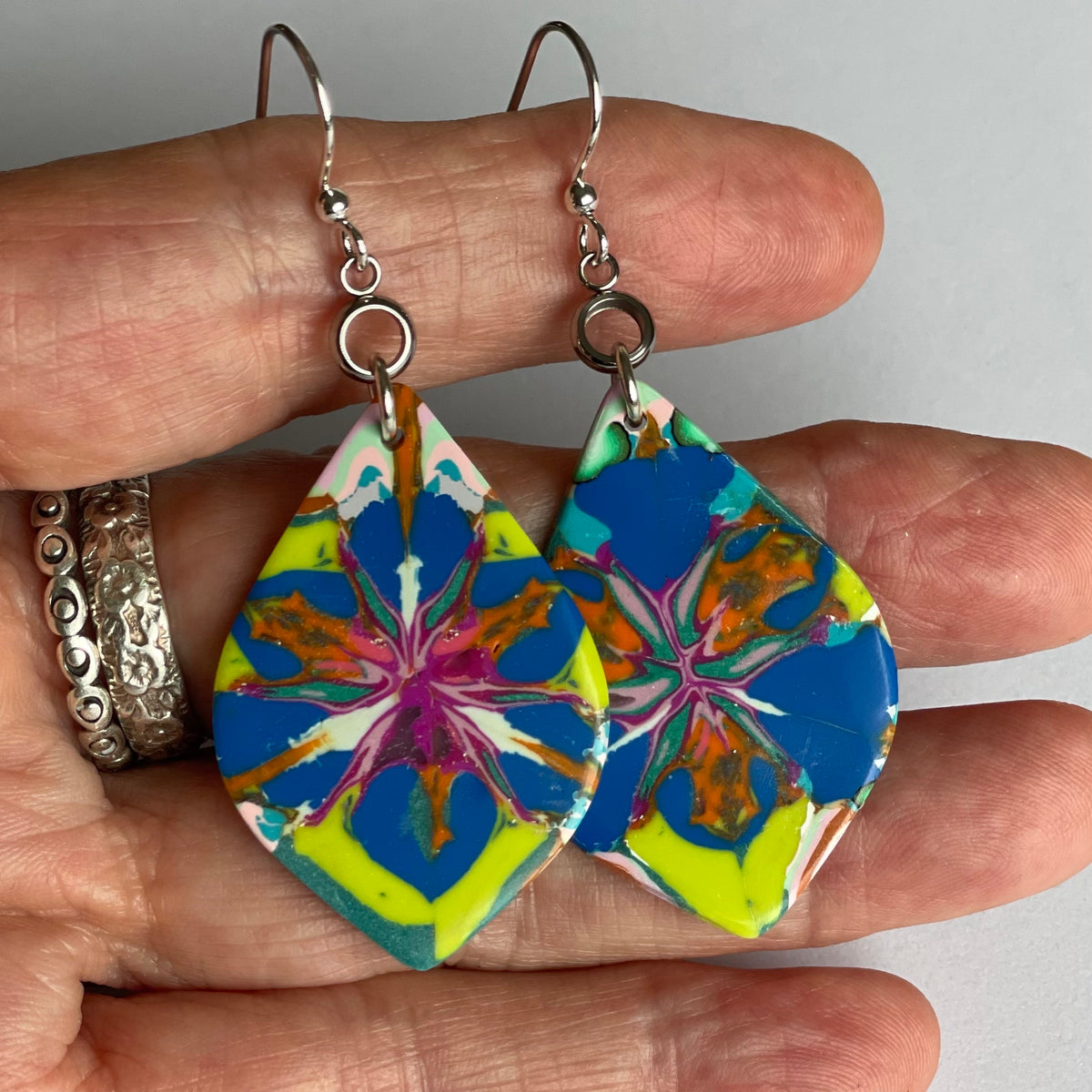Abstract Teardrop Polymer Clay Earrings - Paint Splash