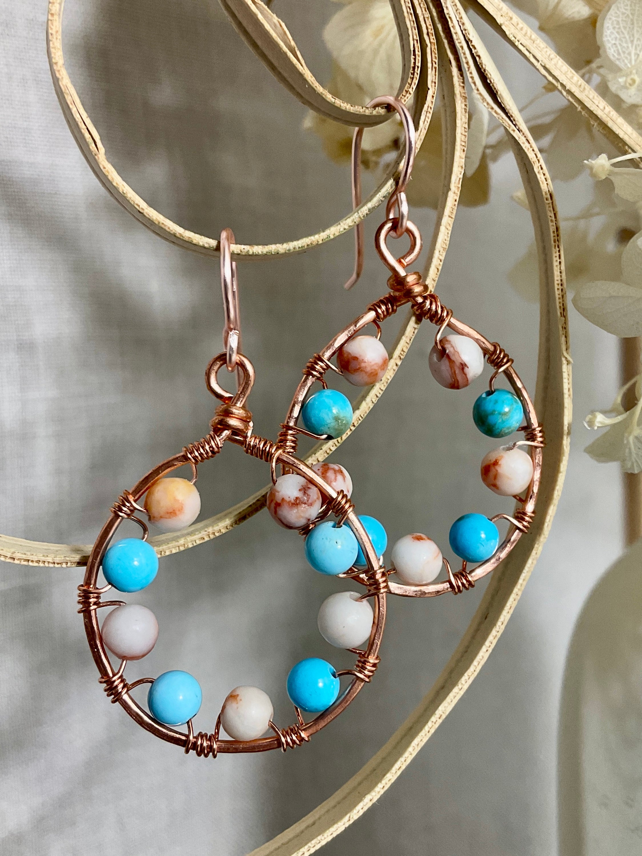 Gemstone and copper earrings. Handmade