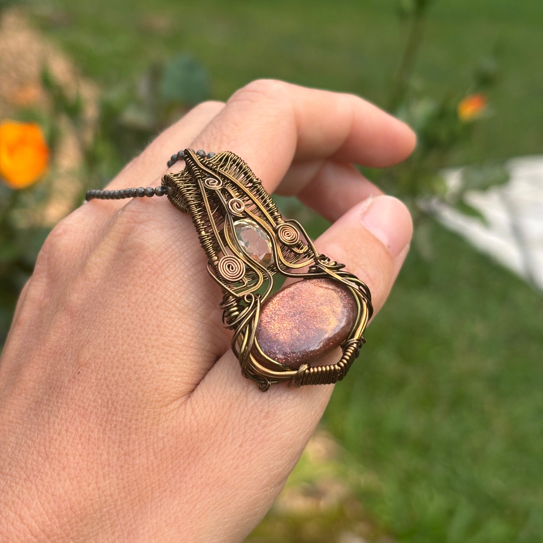 Natural Sunstone Citrine copper crystal pendant