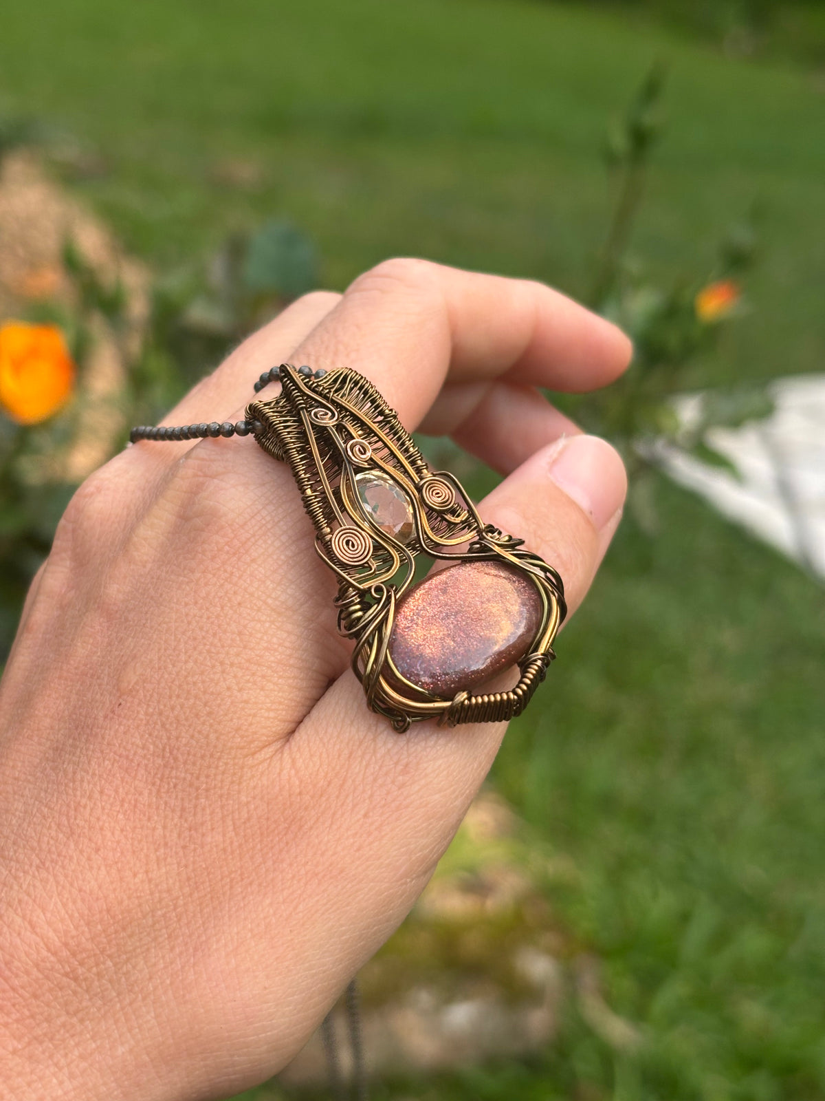 Natural Sunstone Citrine copper crystal pendant