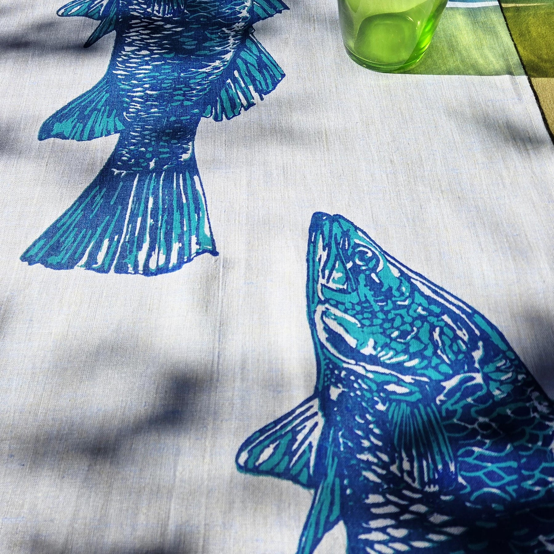 Hand Screen Printed Linen Table Runners-Australian Barramundi