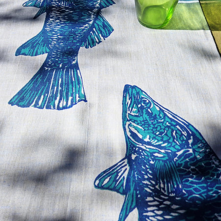 Hand Screen Printed Linen Table Runners-Australian Barramundi