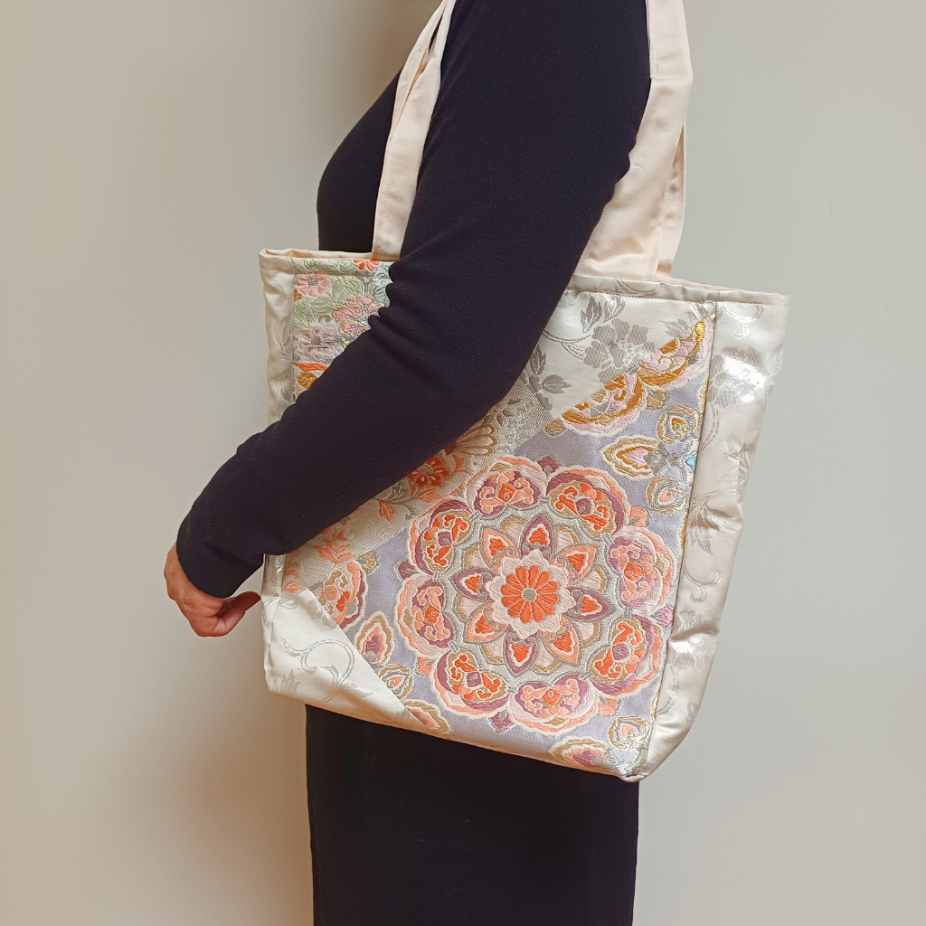 Kimono small Tote Bag - Cream, Pink