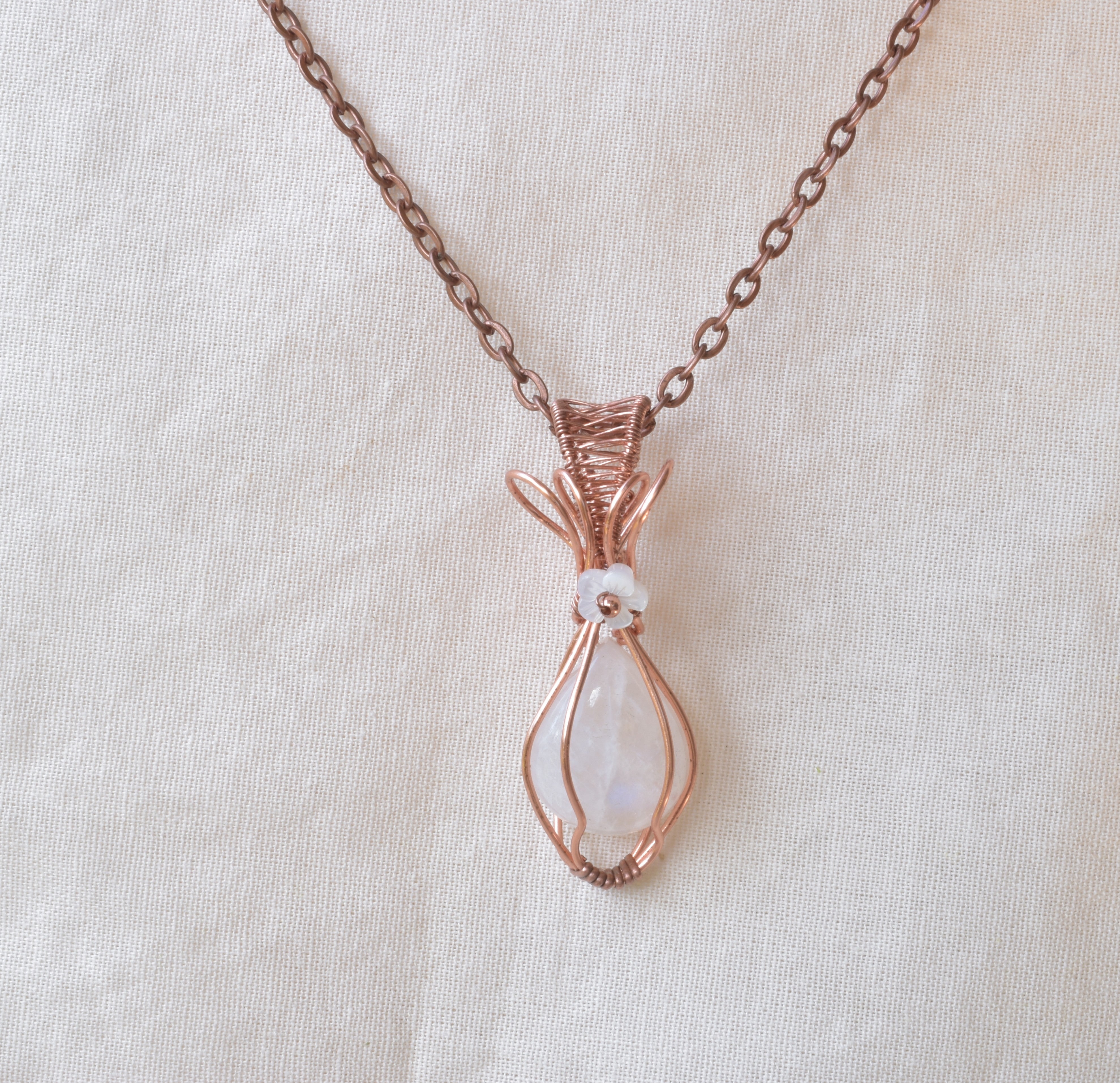 Moonlight Bloom - Handcrafted Moonstone & Mother of Pearl Pendant