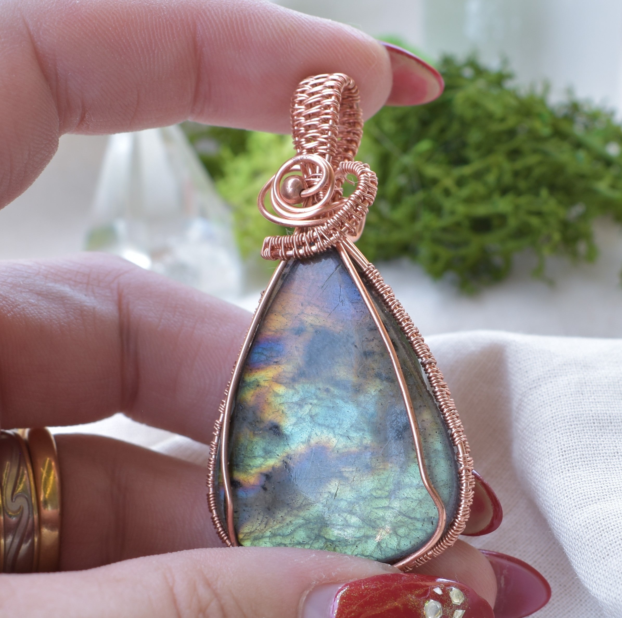 Sky Fall – Handcrafted Madagascan Labradorite Copper Pendant