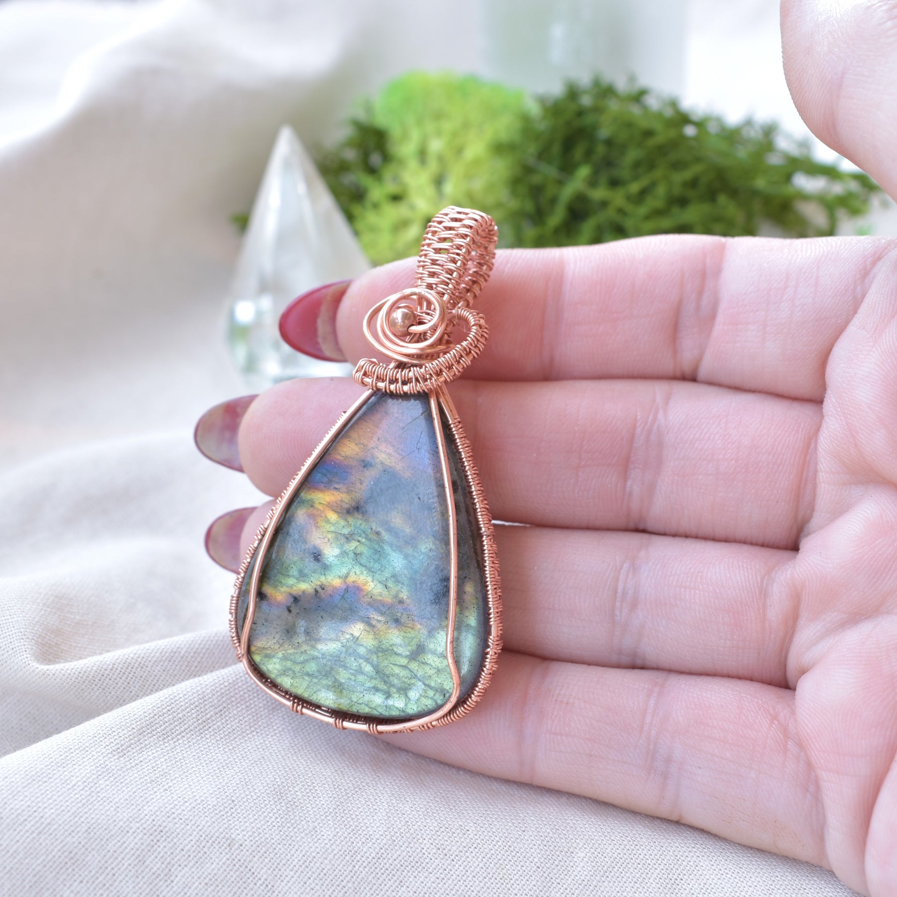 Sky Fall – Madagascan Labradorite Copper Wire Wrapped Pendant