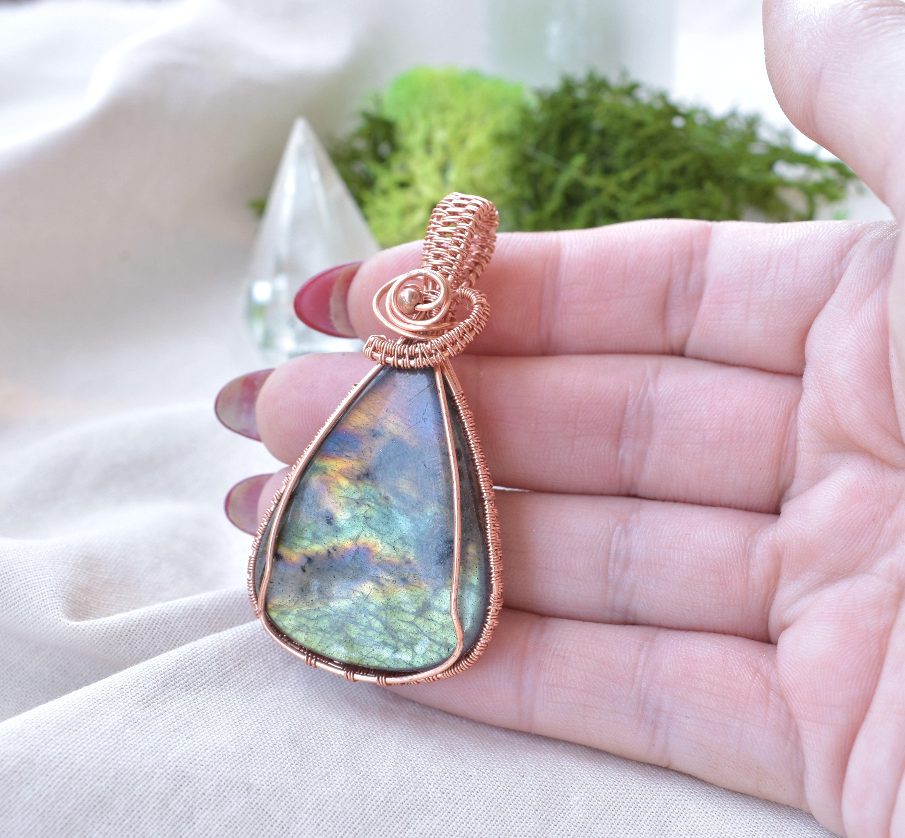 Sky Fall – Handcrafted Madagascan Labradorite Copper Pendant