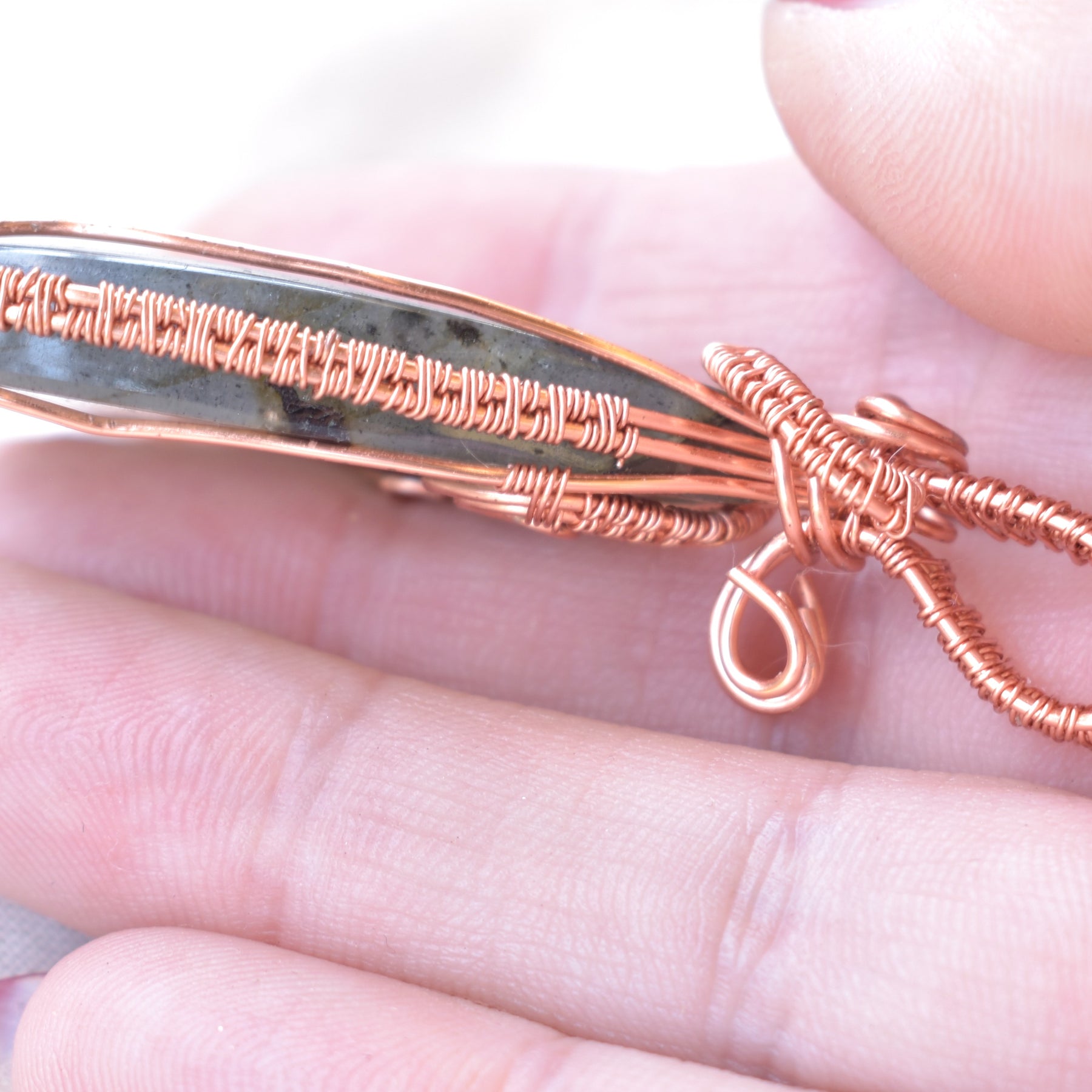 Sky Fall – Madagascan Labradorite Copper Wire Wrapped Pendant