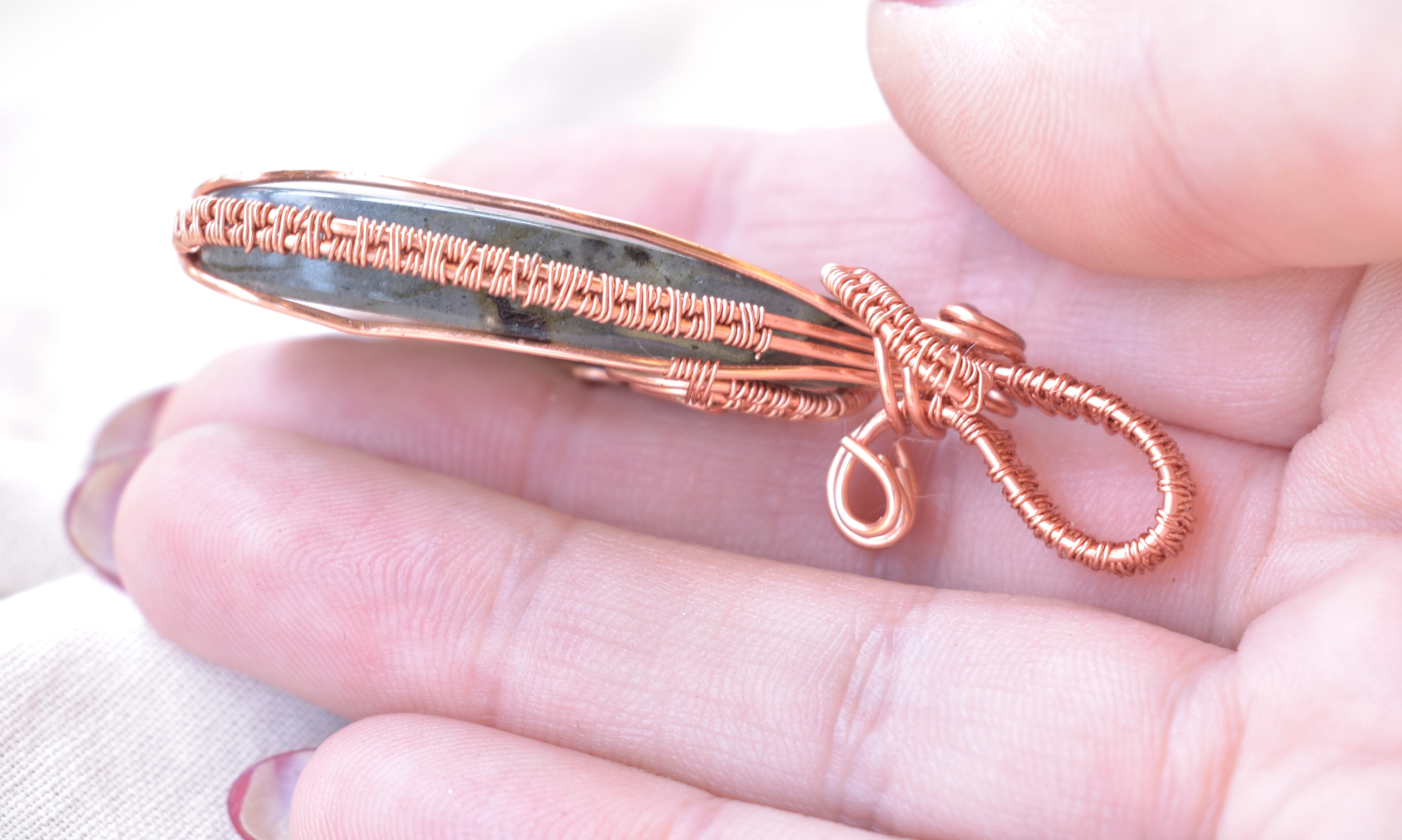 Sky Fall – Handcrafted Madagascan Labradorite Copper Pendant