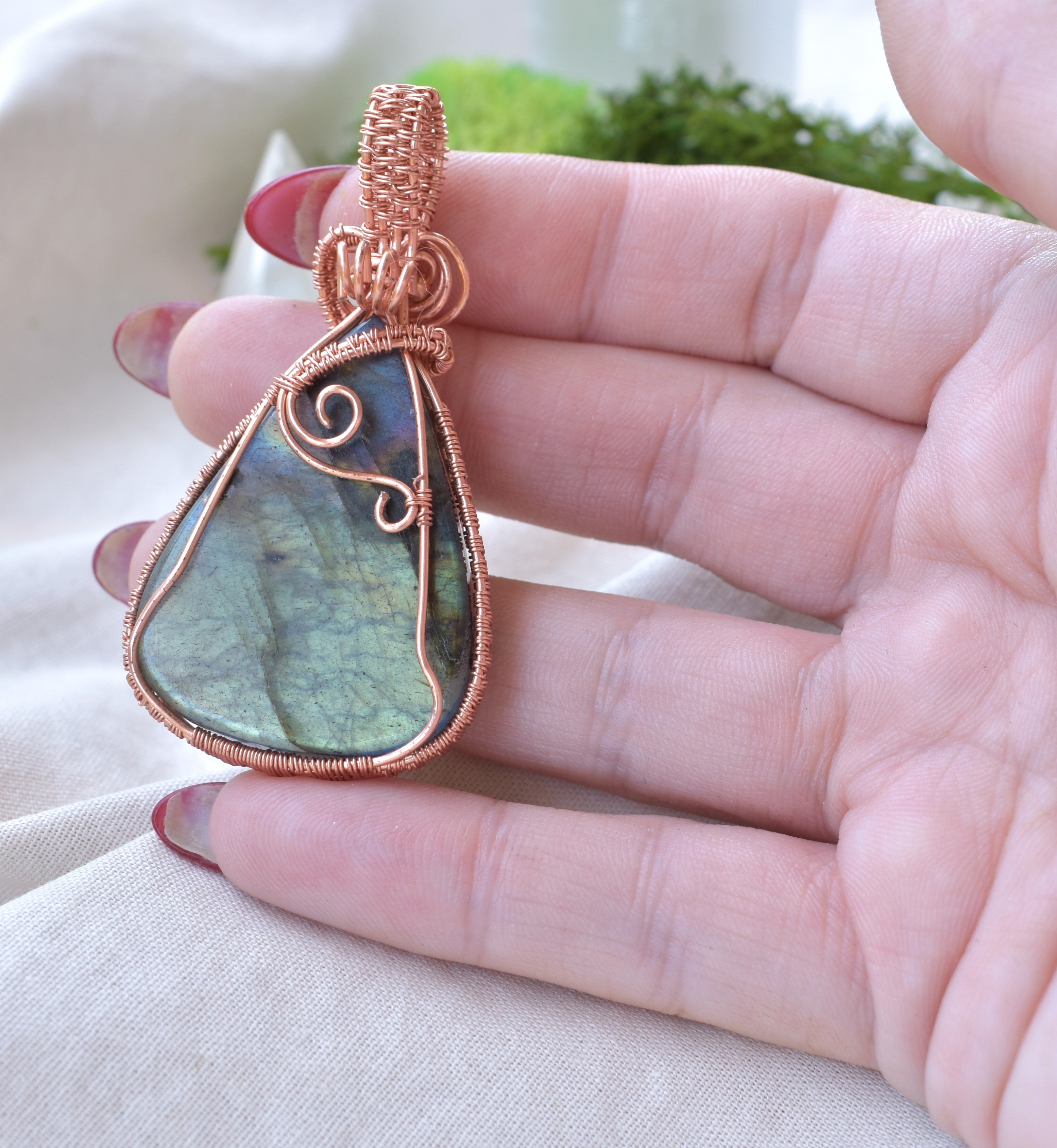 Sky Fall – Handcrafted Madagascan Labradorite Copper Pendant