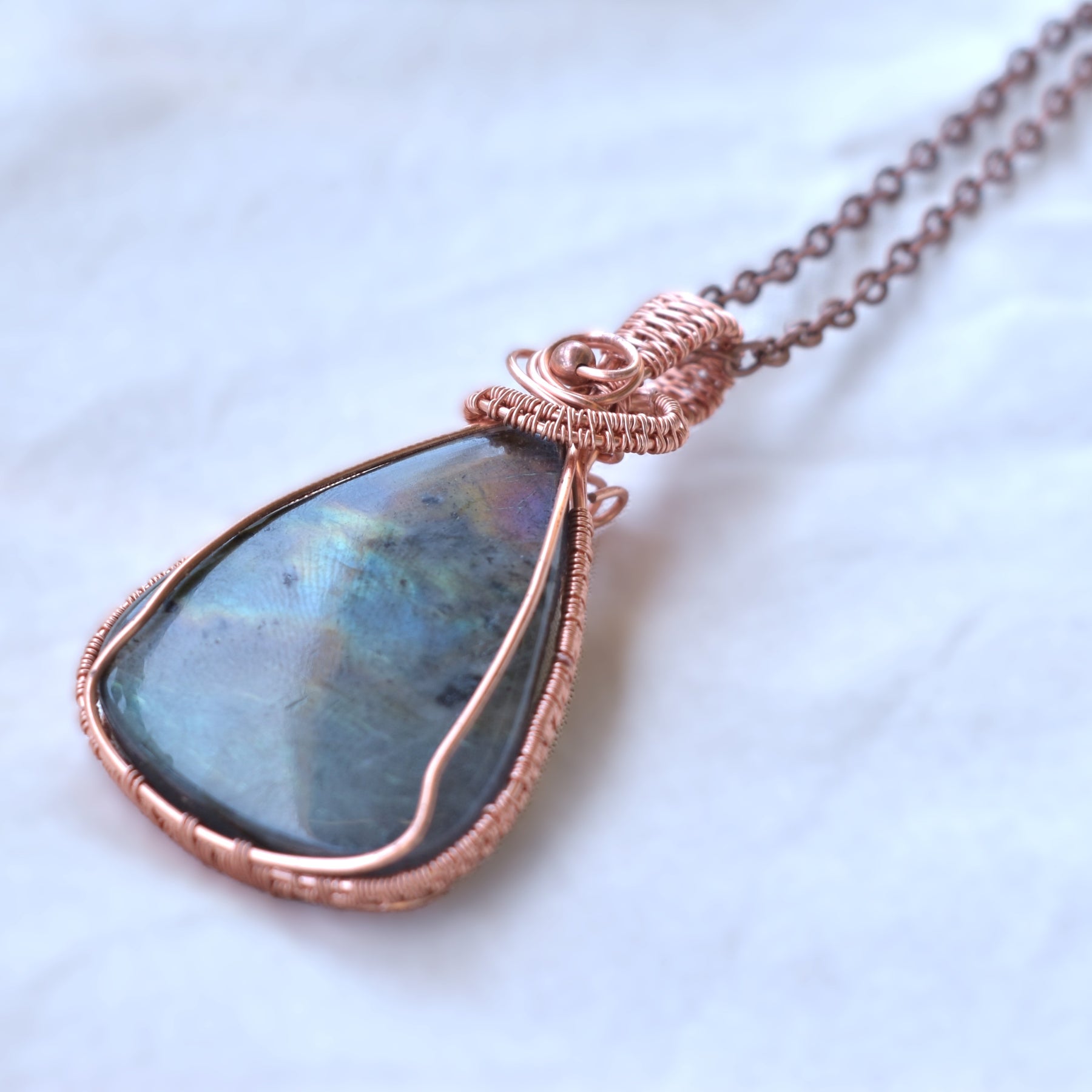 Sky Fall – Madagascan Labradorite Copper Wire Wrapped Pendant