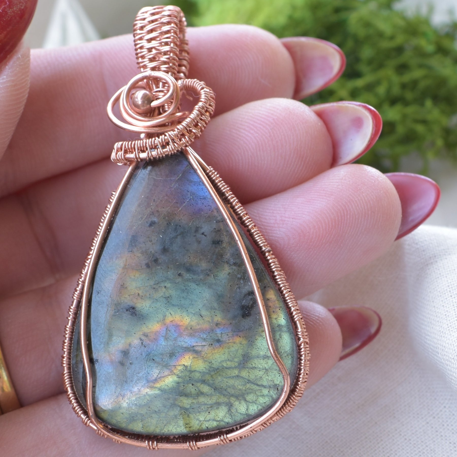 Sky Fall – Madagascan Labradorite Copper Wire Wrapped Pendant