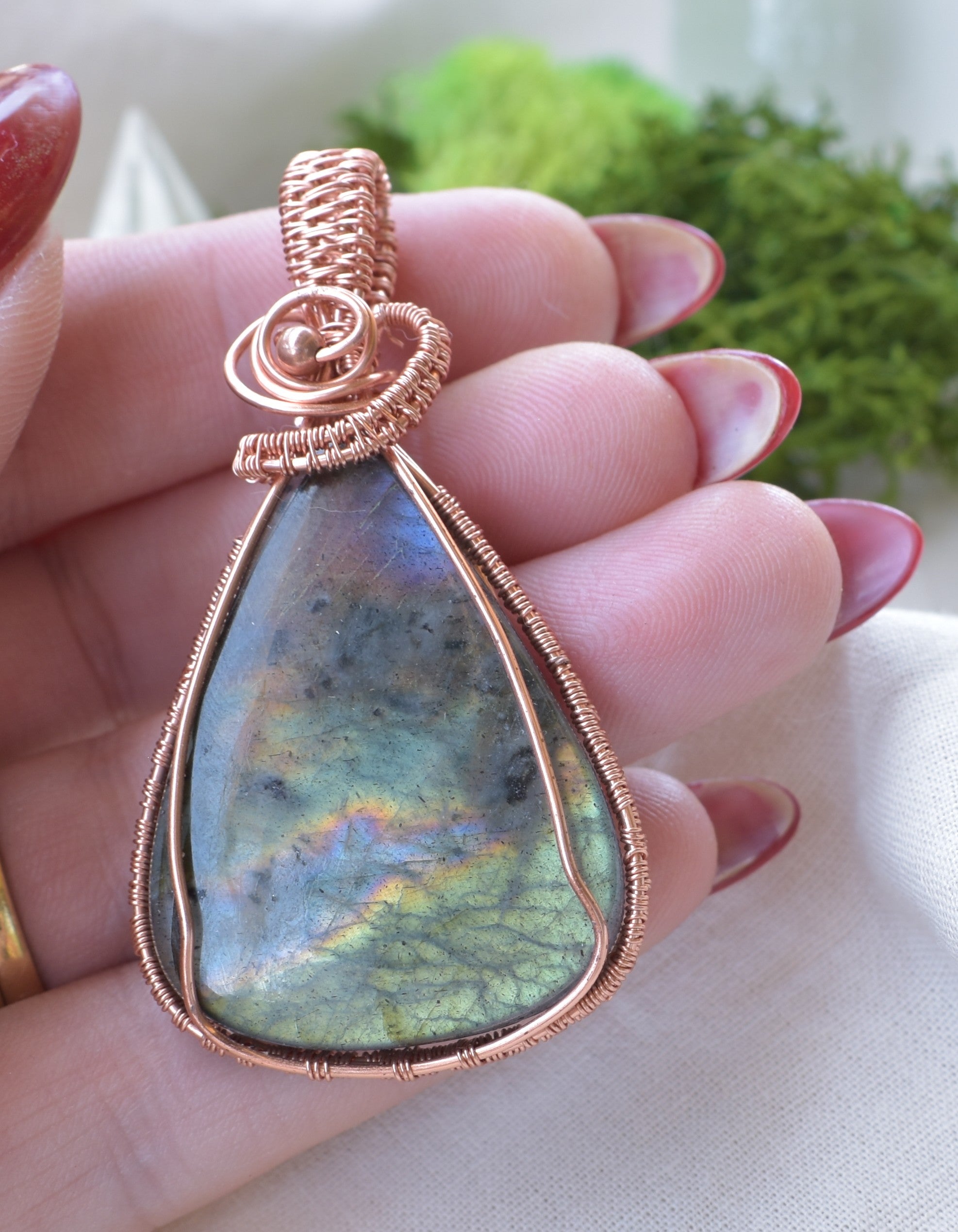 Sky Fall – Handcrafted Madagascan Labradorite Copper Pendant