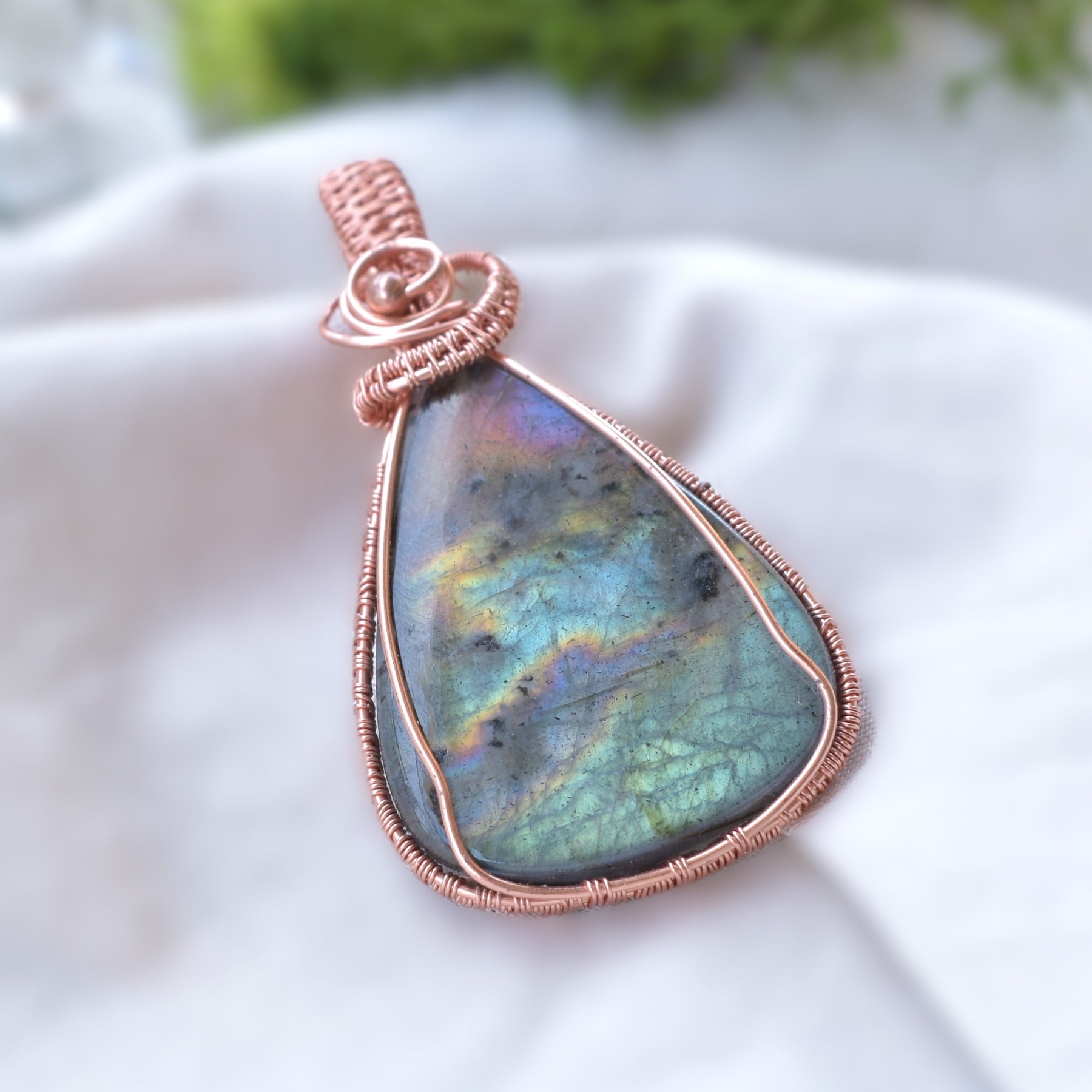 Sky Fall – Madagascan Labradorite Copper Wire Wrapped Pendant