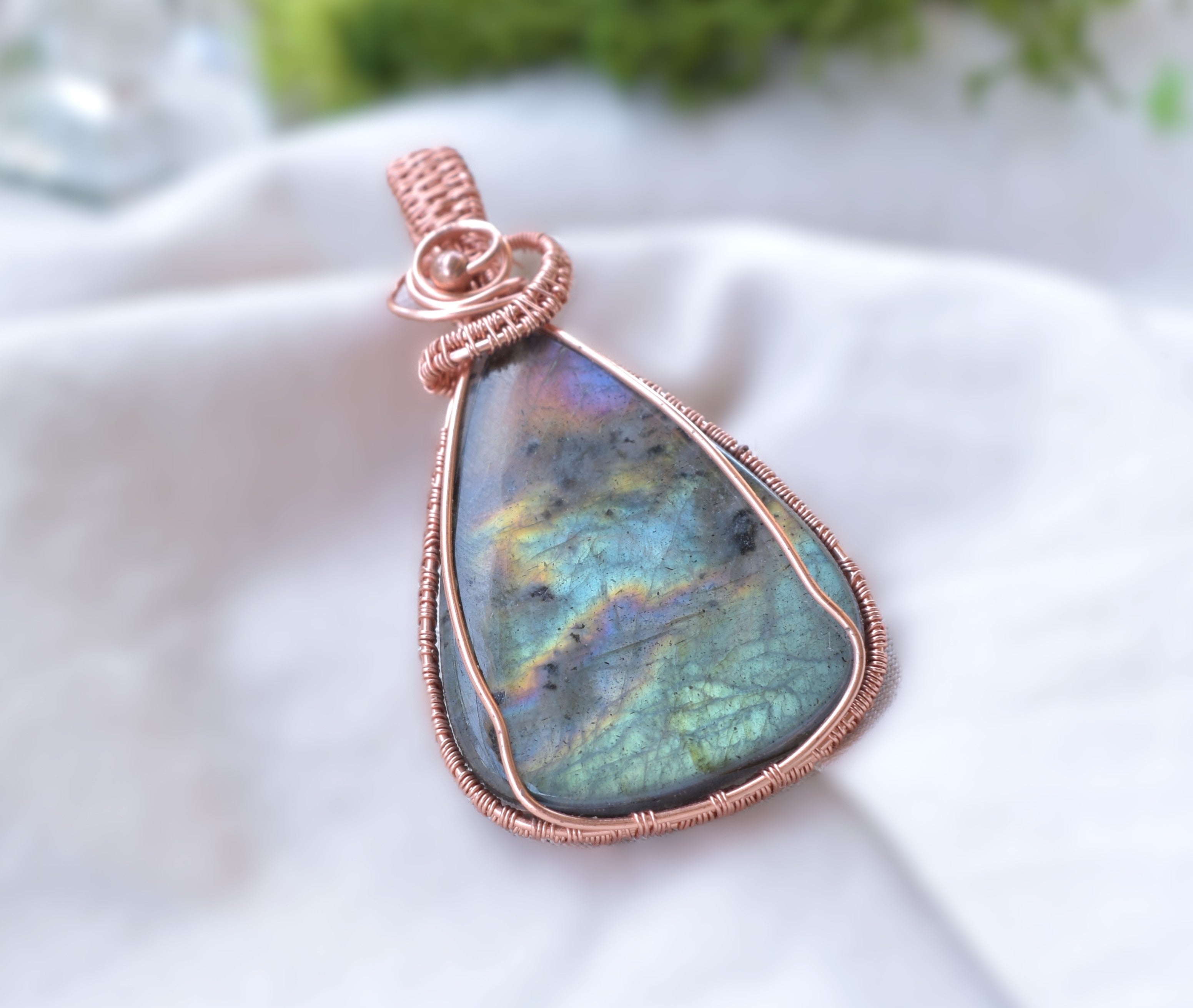 Sky Fall – Handcrafted Madagascan Labradorite Copper Pendant