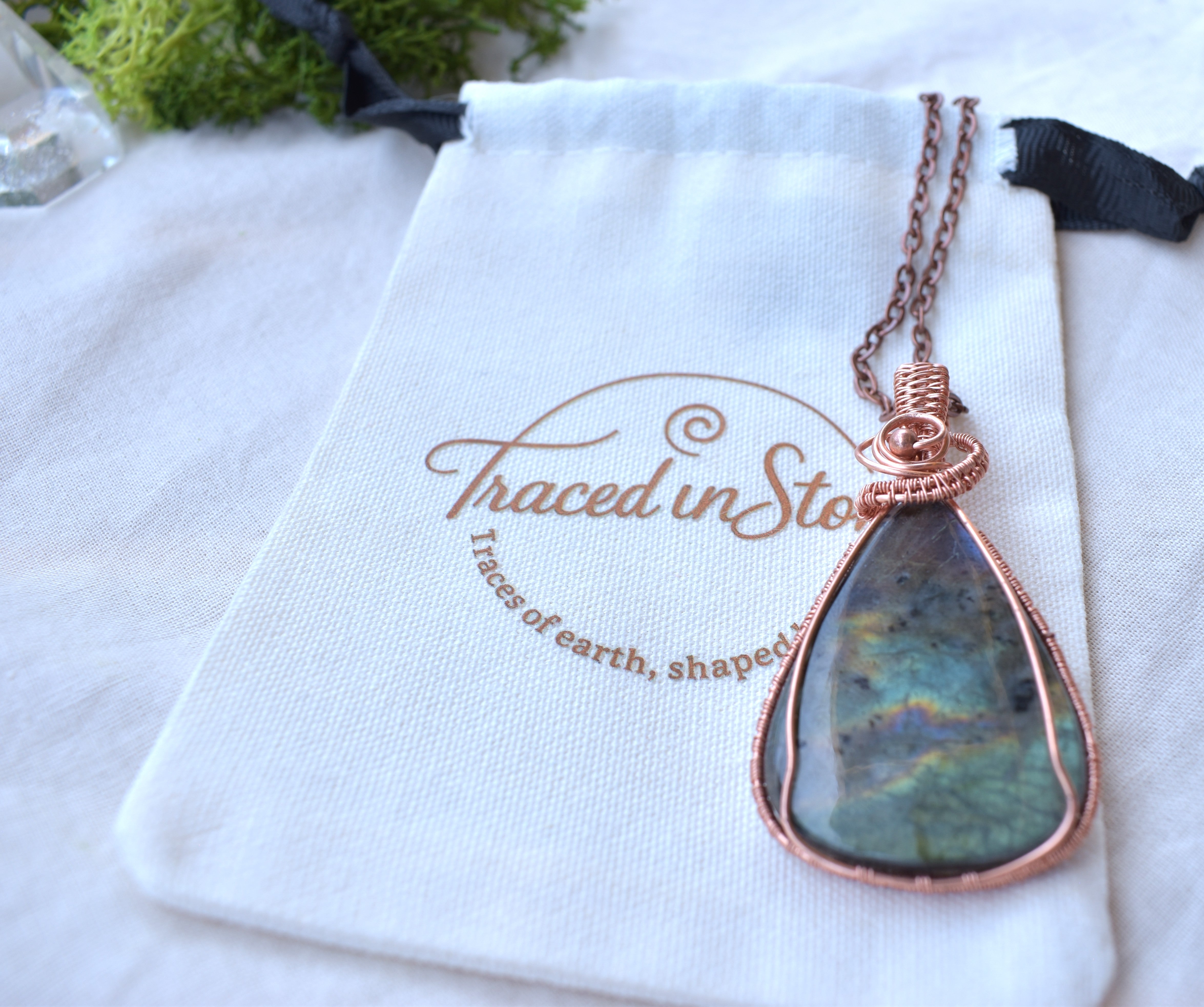 Sky Fall – Handcrafted Madagascan Labradorite Copper Pendant