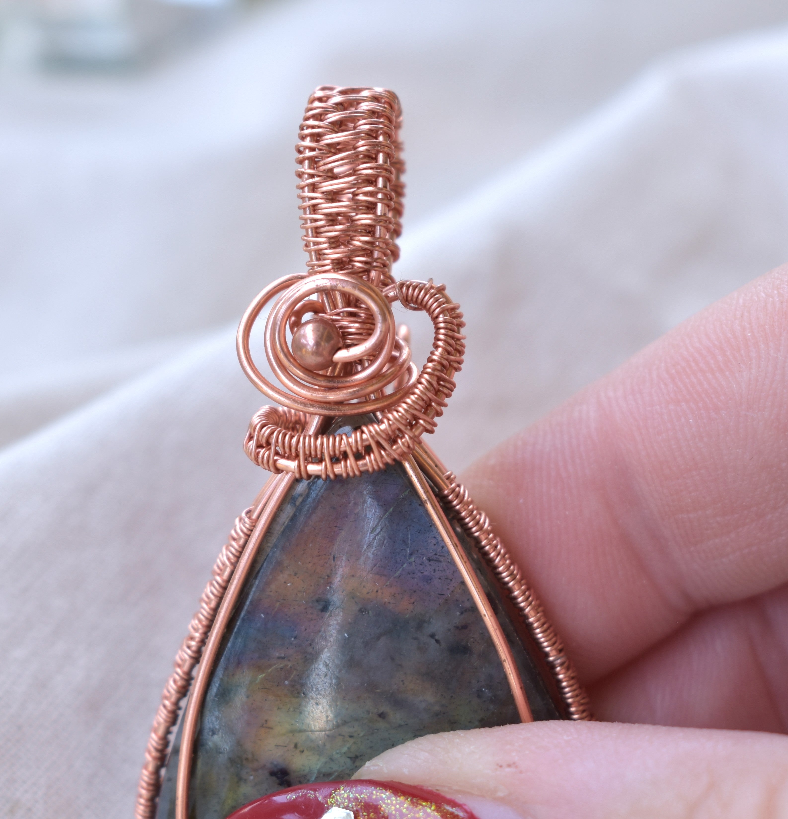 Sky Fall – Handcrafted Madagascan Labradorite Copper Pendant