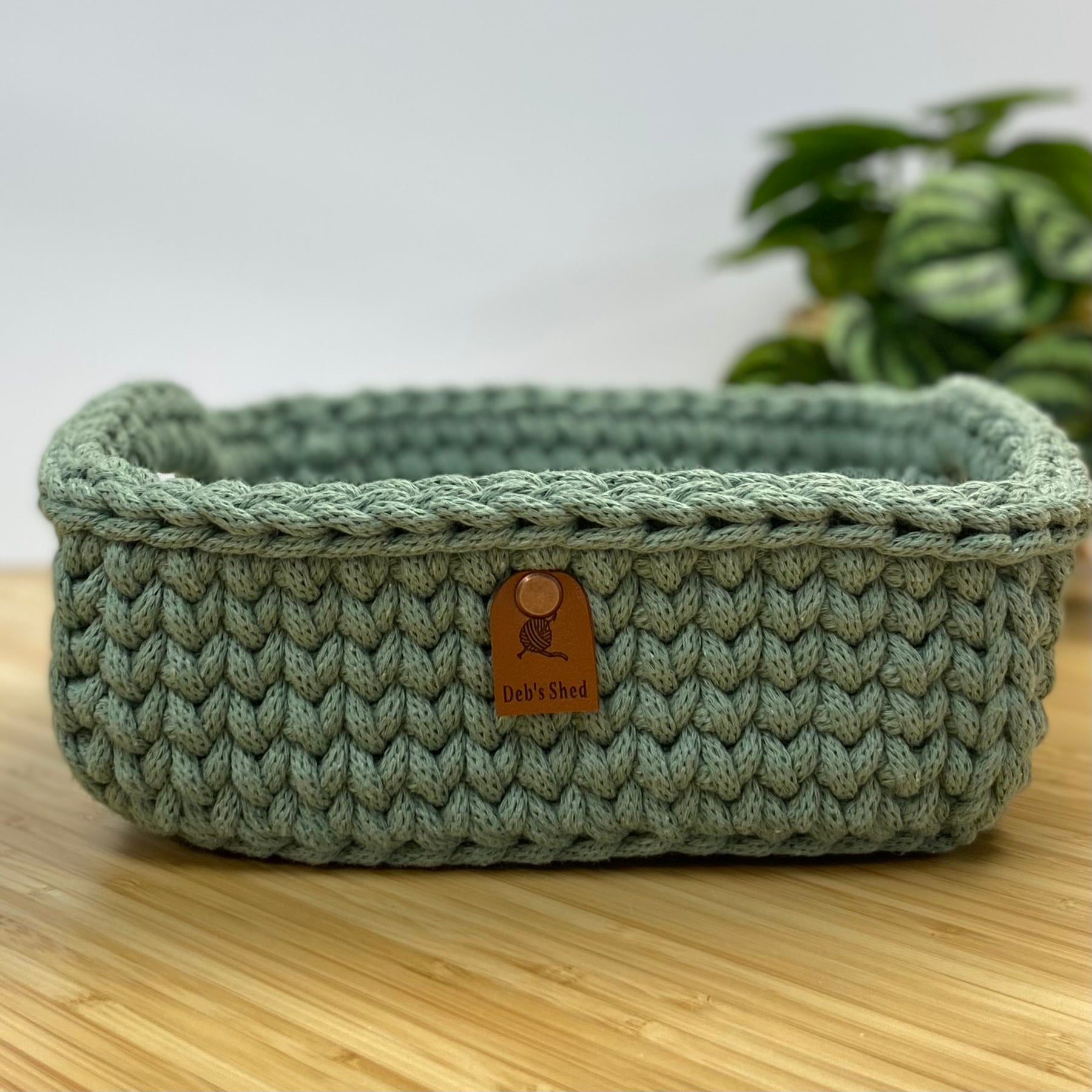 Handmade Crochet Basket - Sage - Square