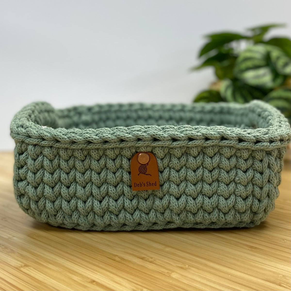 Handmade Crochet Basket - Sage - Square
