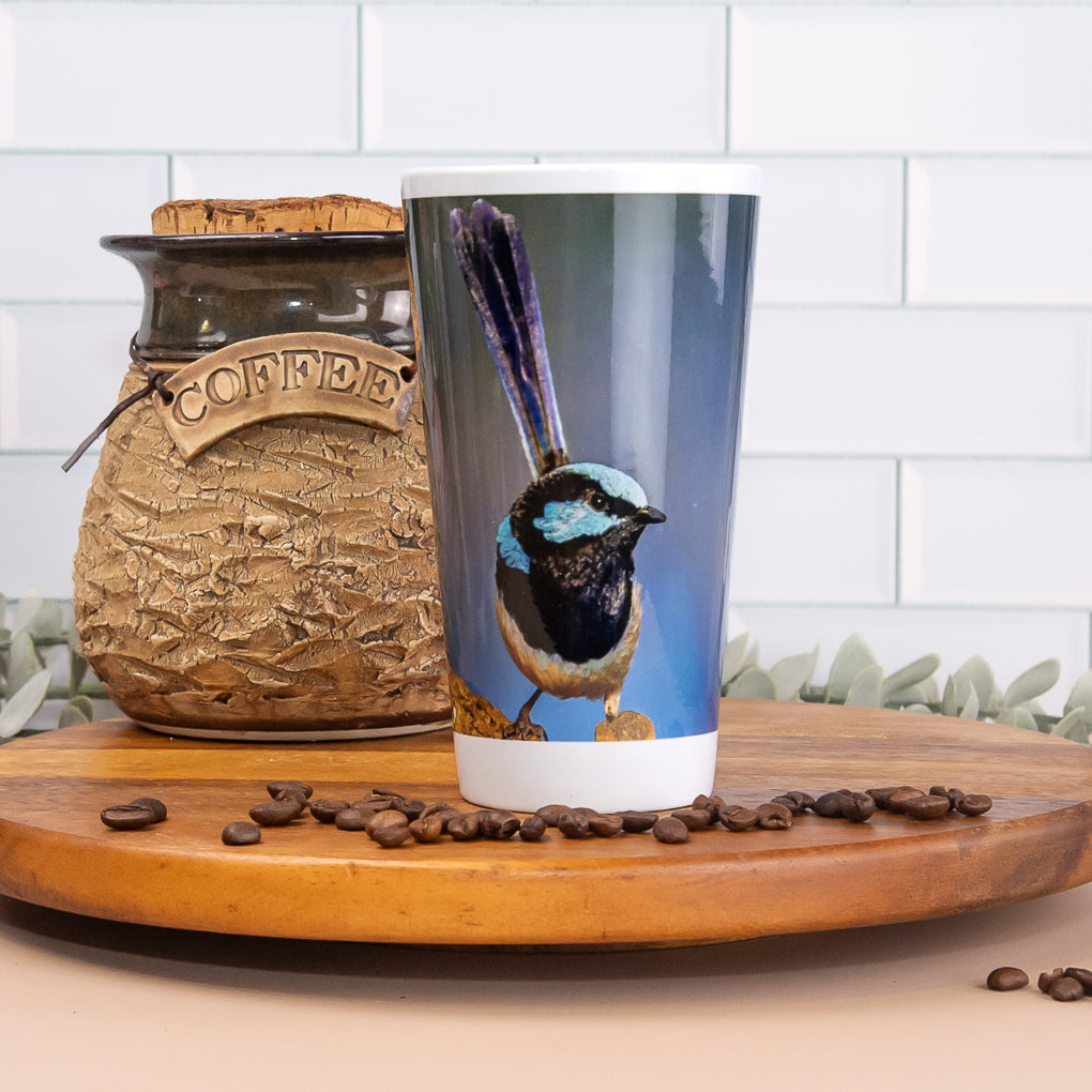 Bush Birds - Latte / Coffee Mugs- Laughing Kookaburra, Superb Fairy-wren