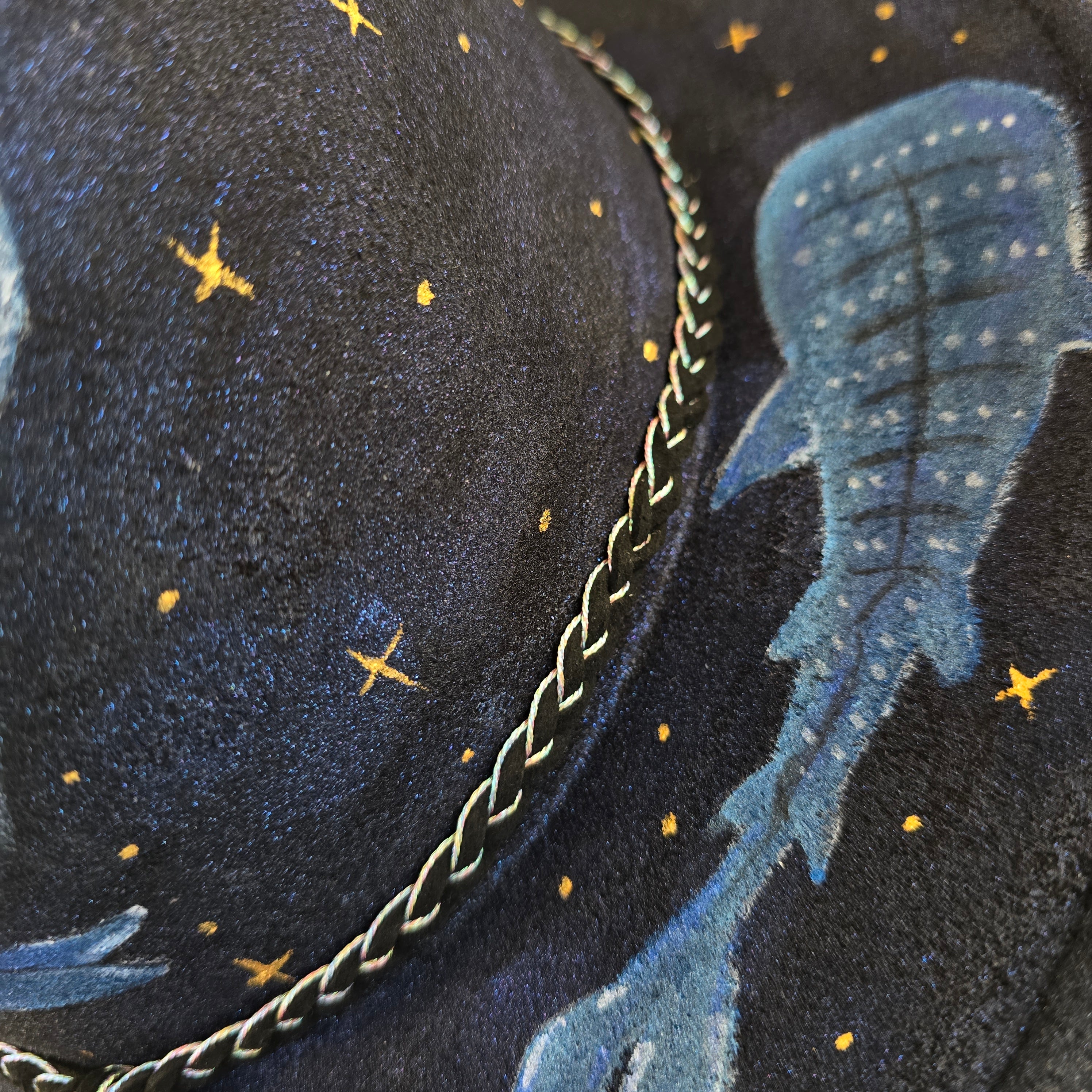 Hand printed colour shifting fedora hat -dreamy galaxy ocean