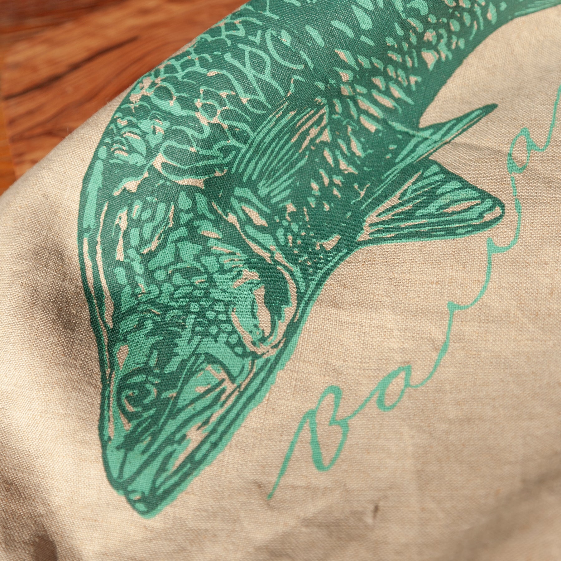 Hand Screen Printed Linen Tea Towels- Teal Green Barramundi
