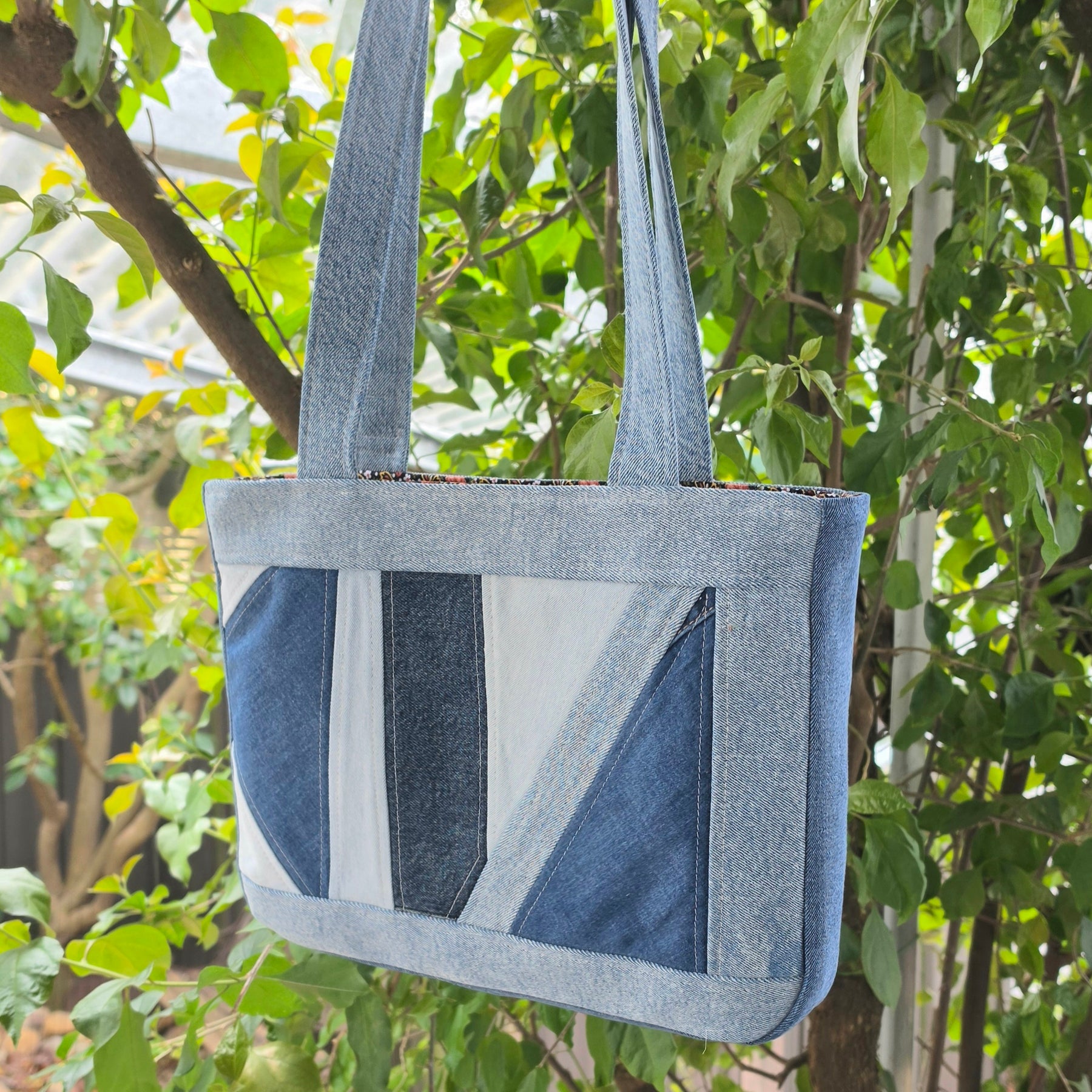 Upcycled Handbag- Scrap Denim Jeans & Pre-loved Fabrics