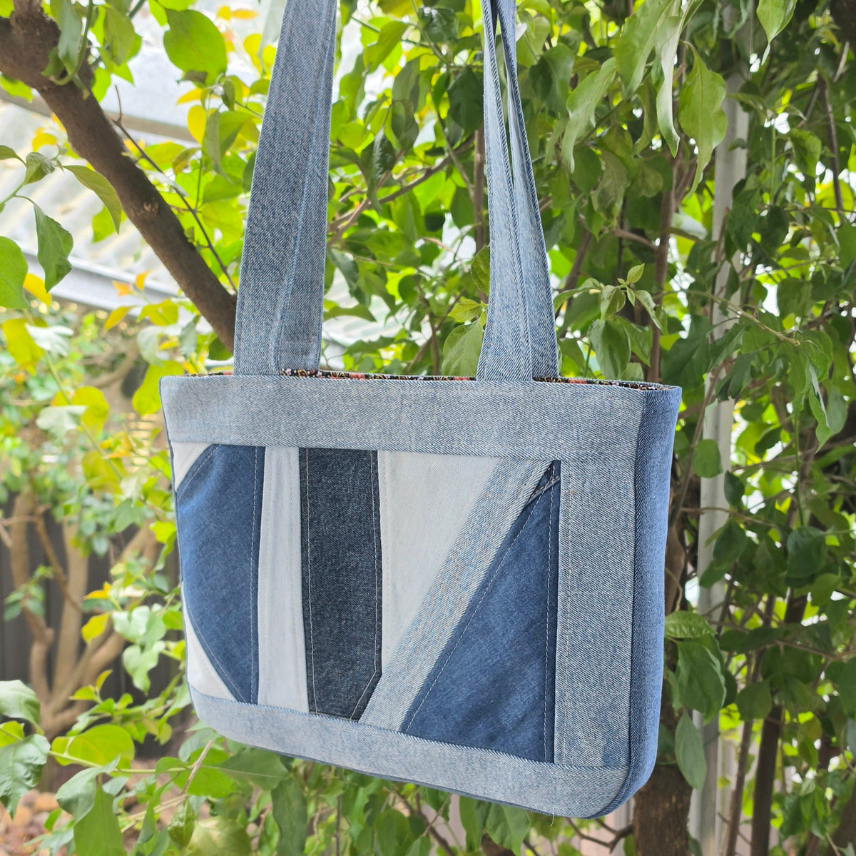 Upcycled Handbag- Scrap Denim Jeans & Pre-loved Fabrics