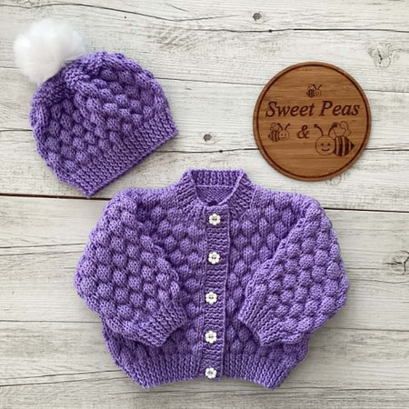 Hand Knitted Baby Bubble Cardigan & Hat