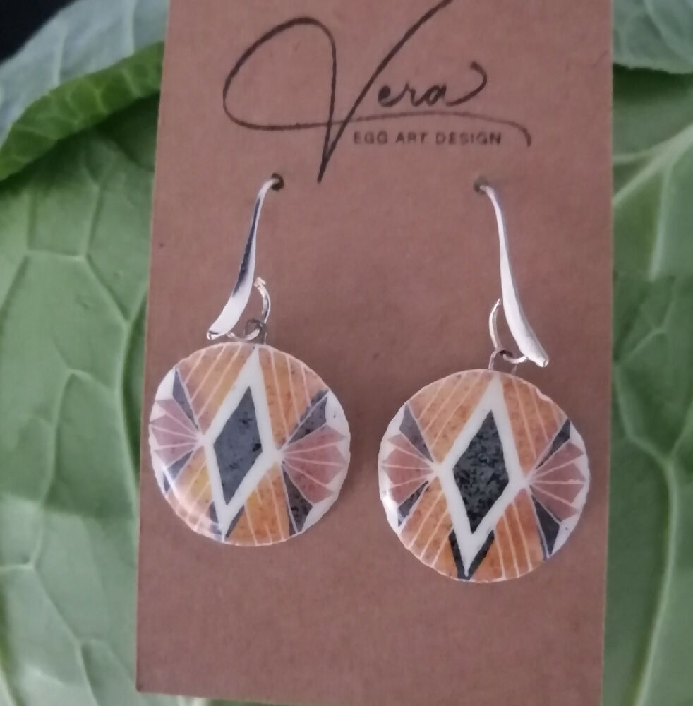 Art Nouveau Diamond Burst Goose Eggshell Earrings with Silver Hooks