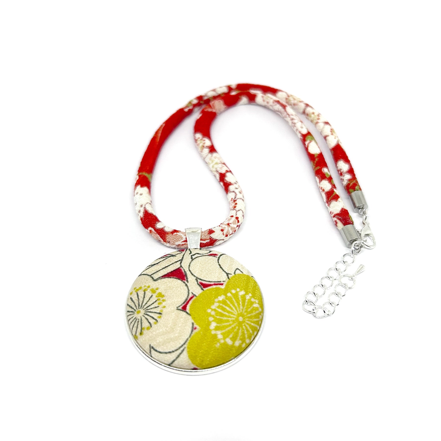 Kimono Pendant Necklace - Red and Yellow Blossom