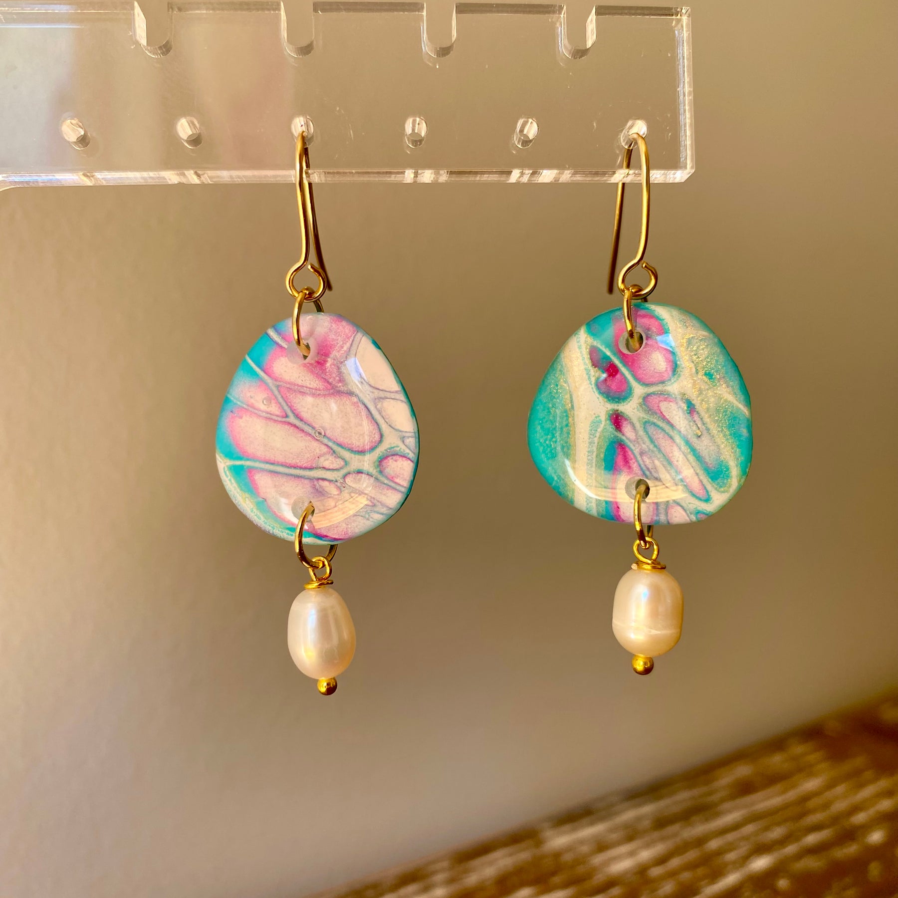 Artisan Freshwater Pearls and Art Earrings
