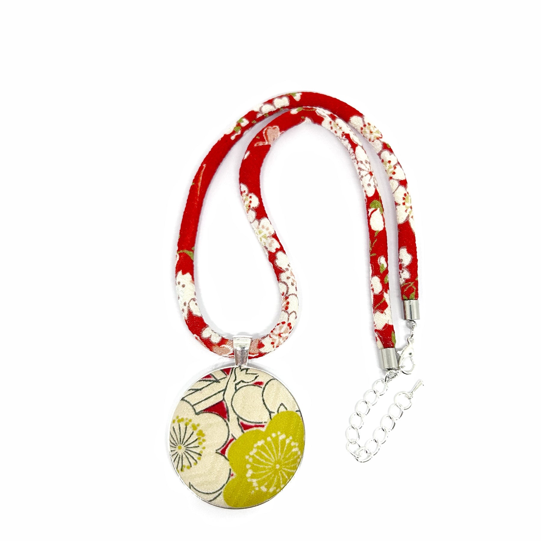 Kimono Pendant Necklace - Red and Yellow Blossom