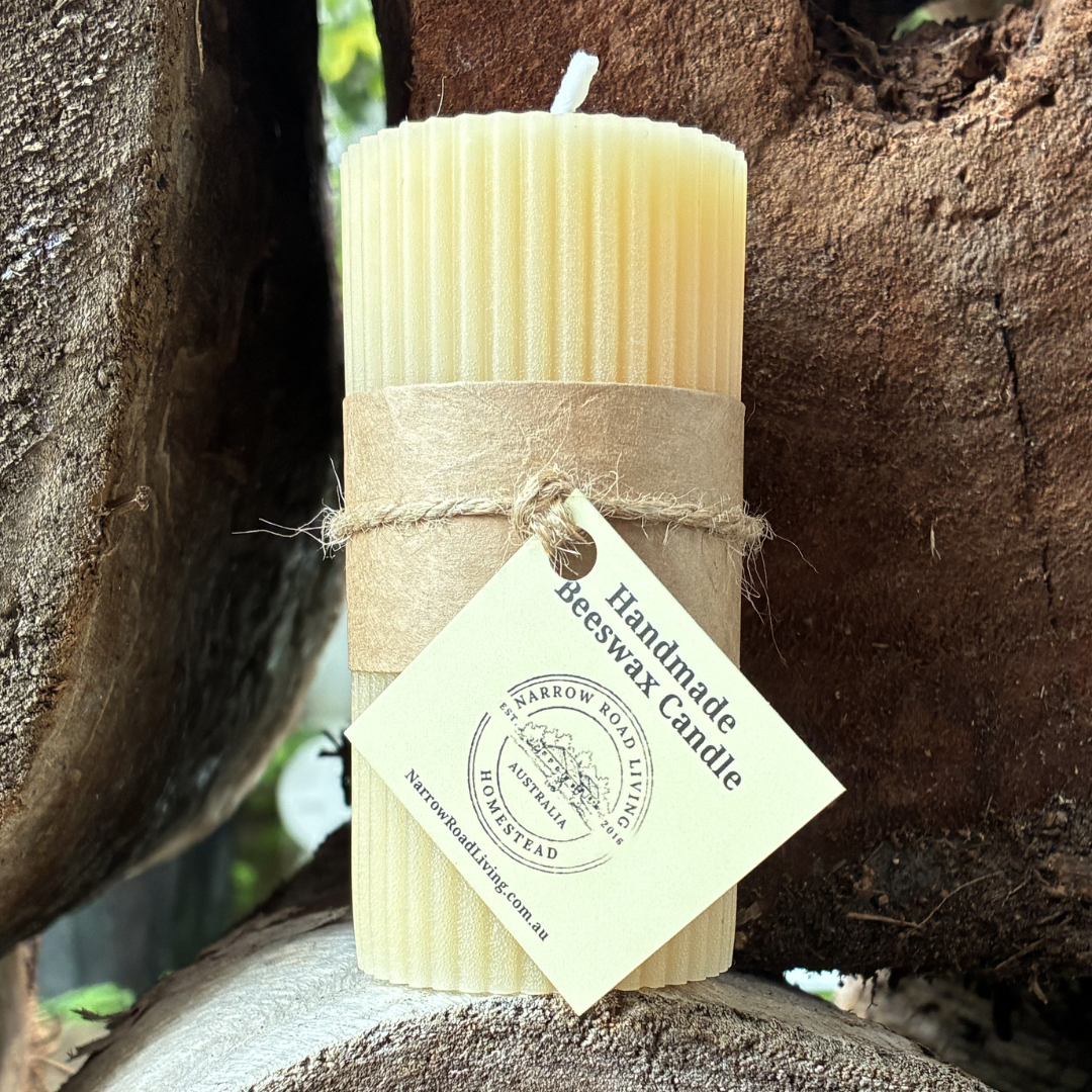 Ribbed Beeswax Pillar Candle