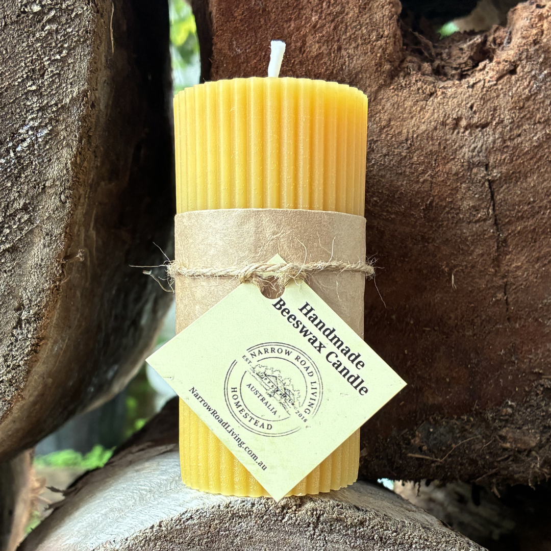 Ribbed Beeswax Pillar Candle