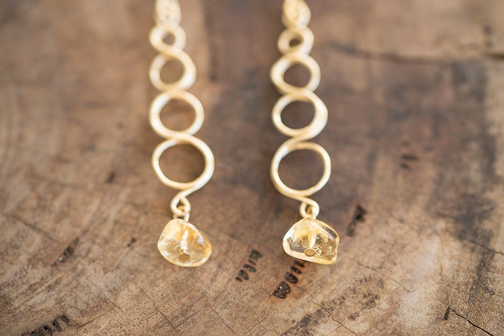 Natural Citrine Gemstone Gold Looped Earrings | Crystal Jewellery